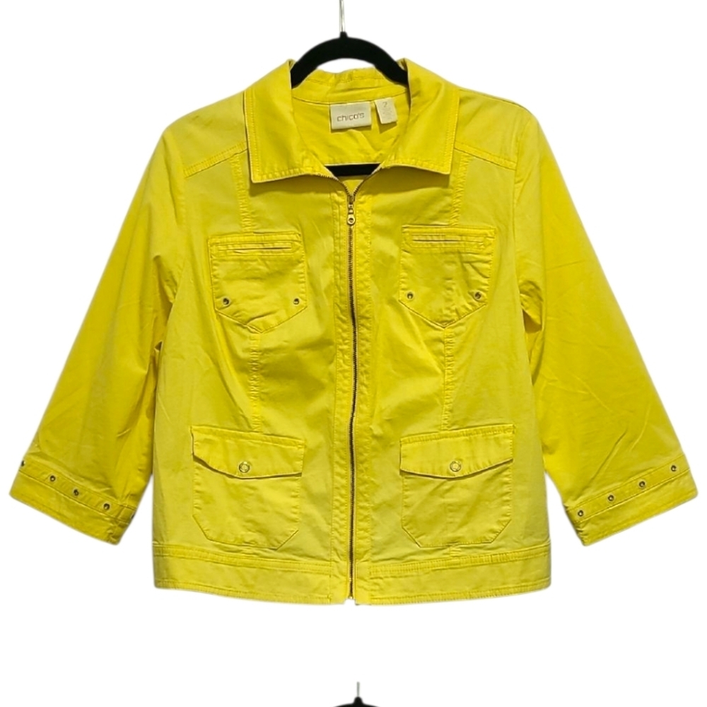 Chico's Yellow Jacket Coat with Collared Neckline and 3/4 Sleeves Size 2